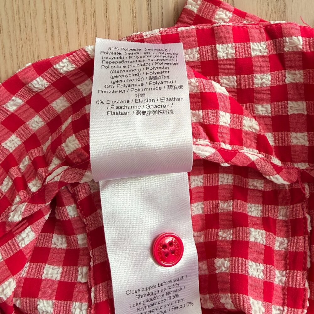Ganni Stretch Seersucker Cropped Pink Gingham Pants - Picture 6 of 6